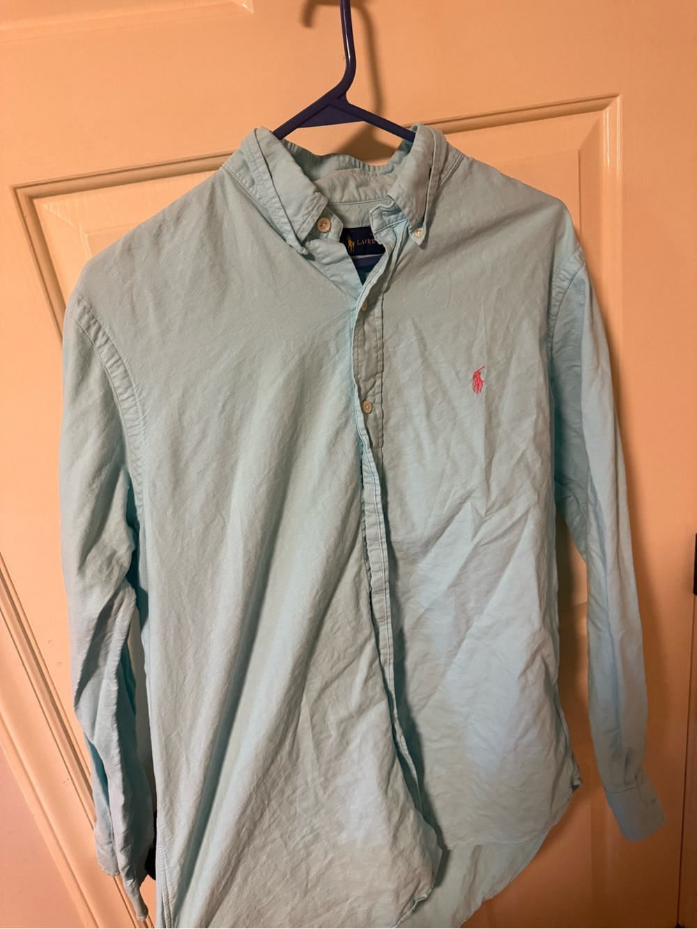 Ralph Lauren Light Aqua Button-Down Shirt with Pink Pony